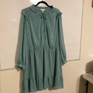 LC Lauren Conrad Sage Green Tiered Ruffled Collar Dress